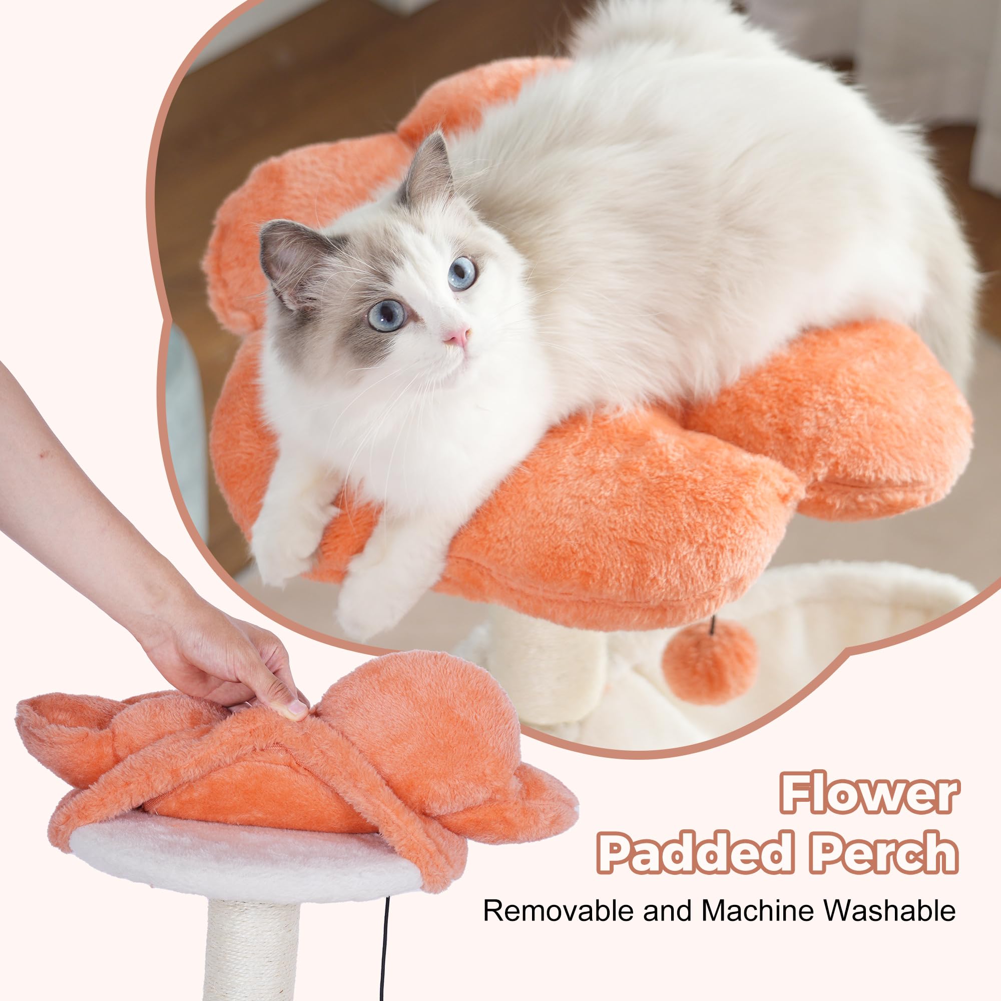 Pawfessor Flower Cat Tree 4 In 1 Cat Scratching Post For Indoor Cats 34'' Small Cat Tower For Large Cats, With Cat Scratch Posts
